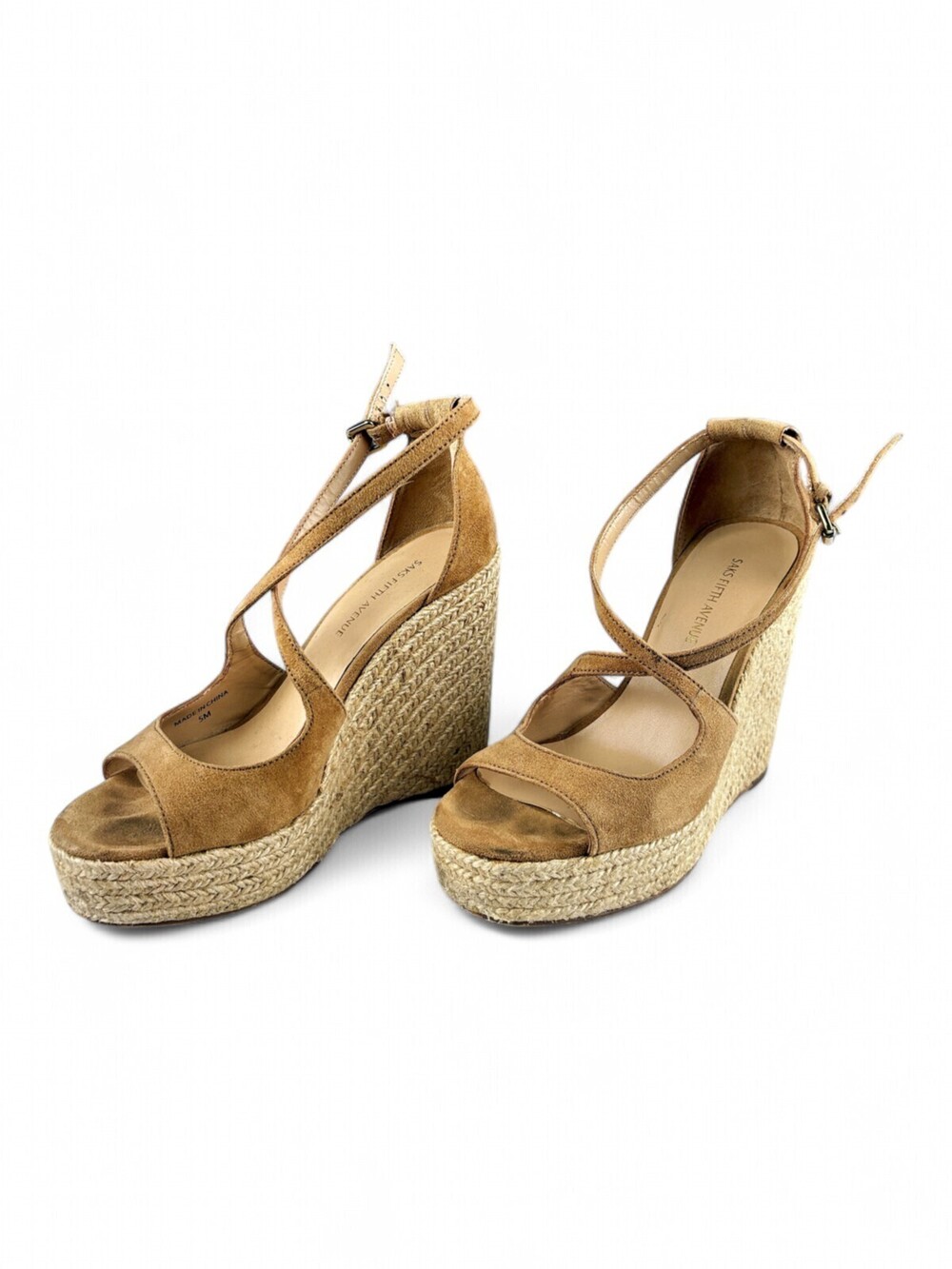 Saks Fifth Avenue Tan Suede Espadrille Wedge Sandals Size 5